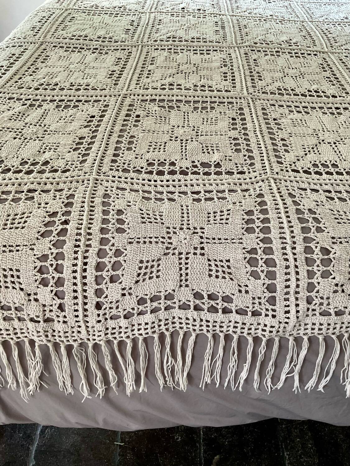 Vintage handmade crochet bedspread