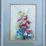 Aquarelle coquelicots, bleuets et maguerites