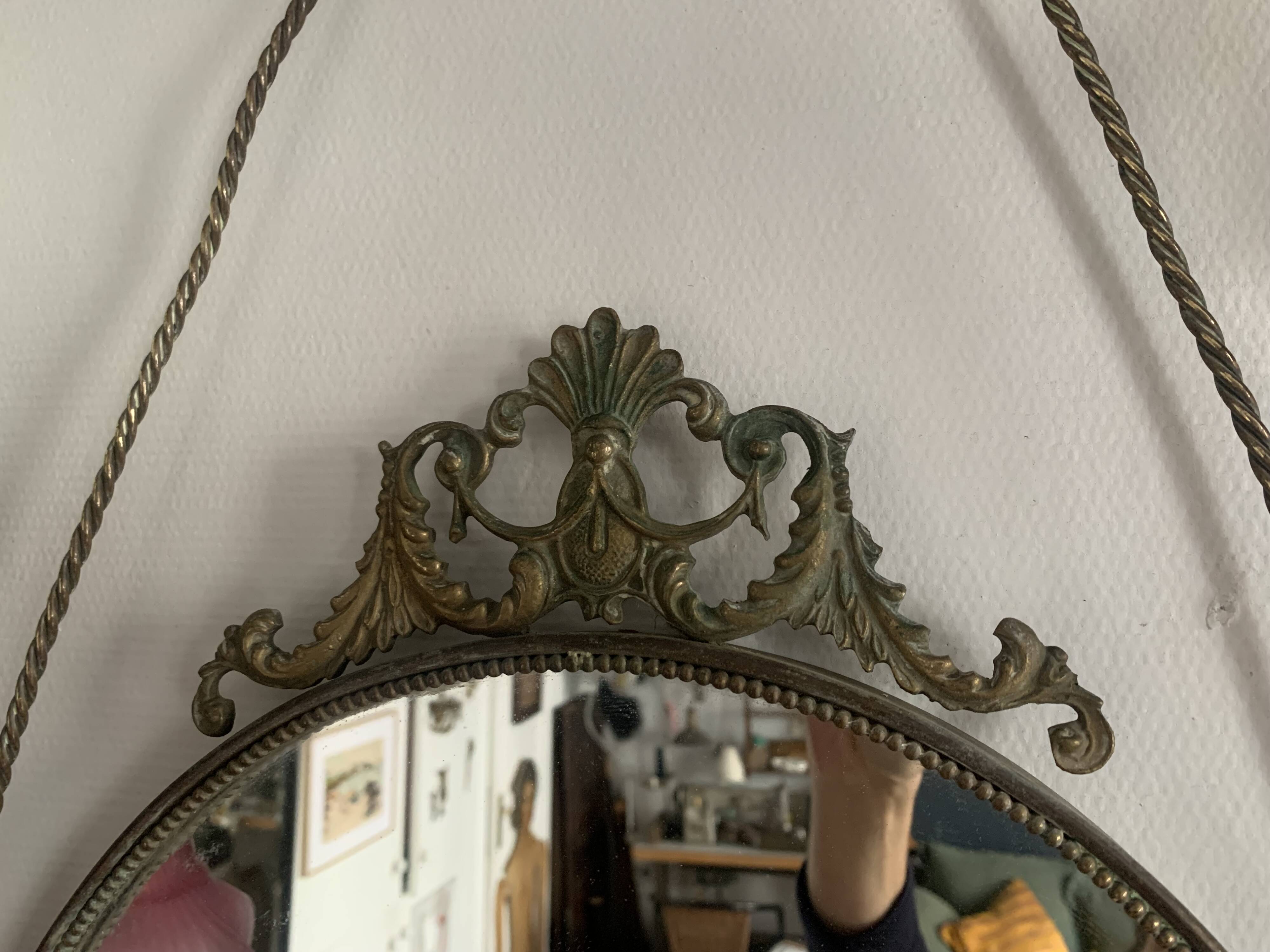 Large French Napoleon III Period Oval Bronze Wall Mirror, 19th Century