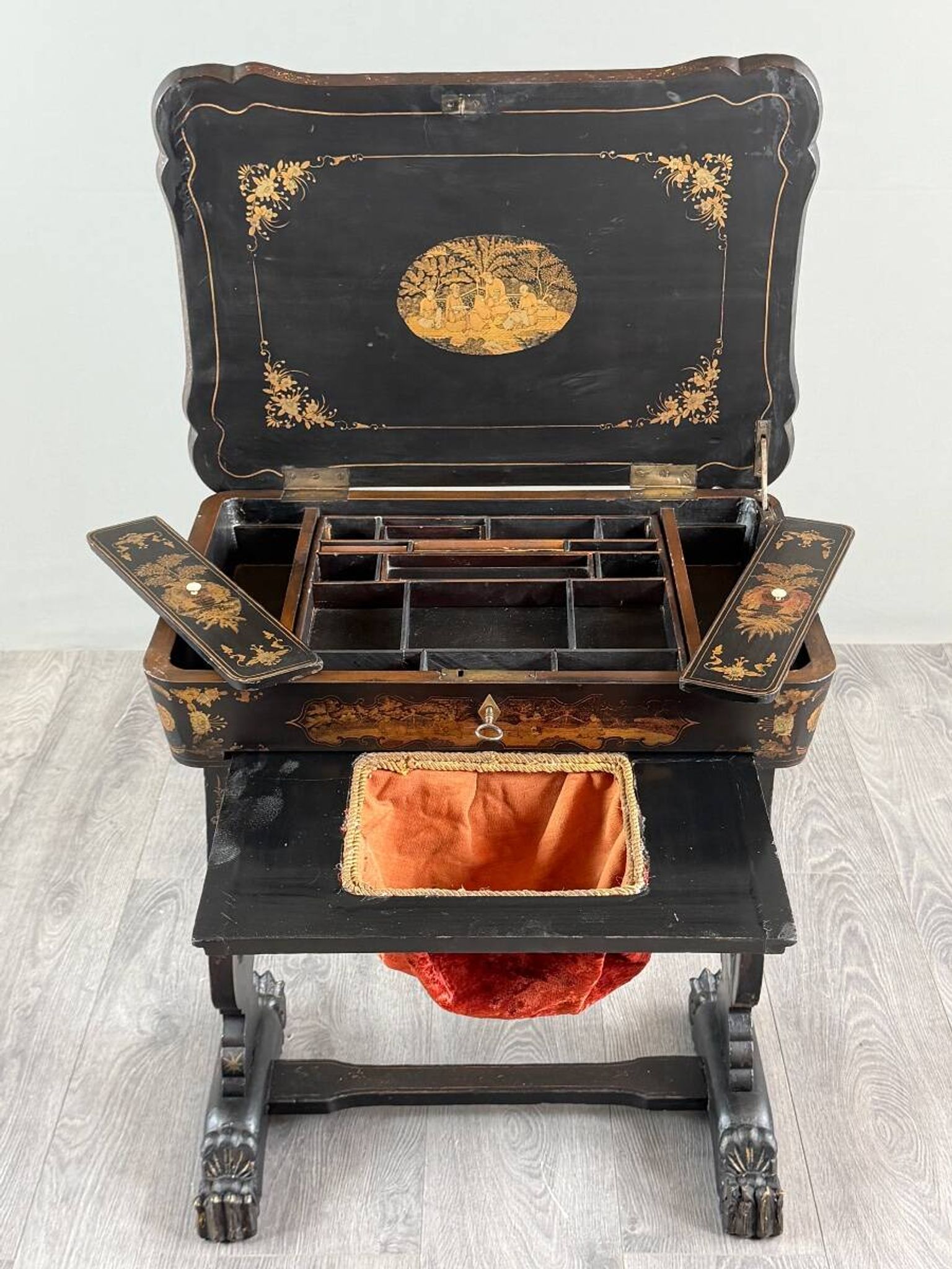Necessary sewing furniture in blackened wood, Napoleon III style, 19th century.