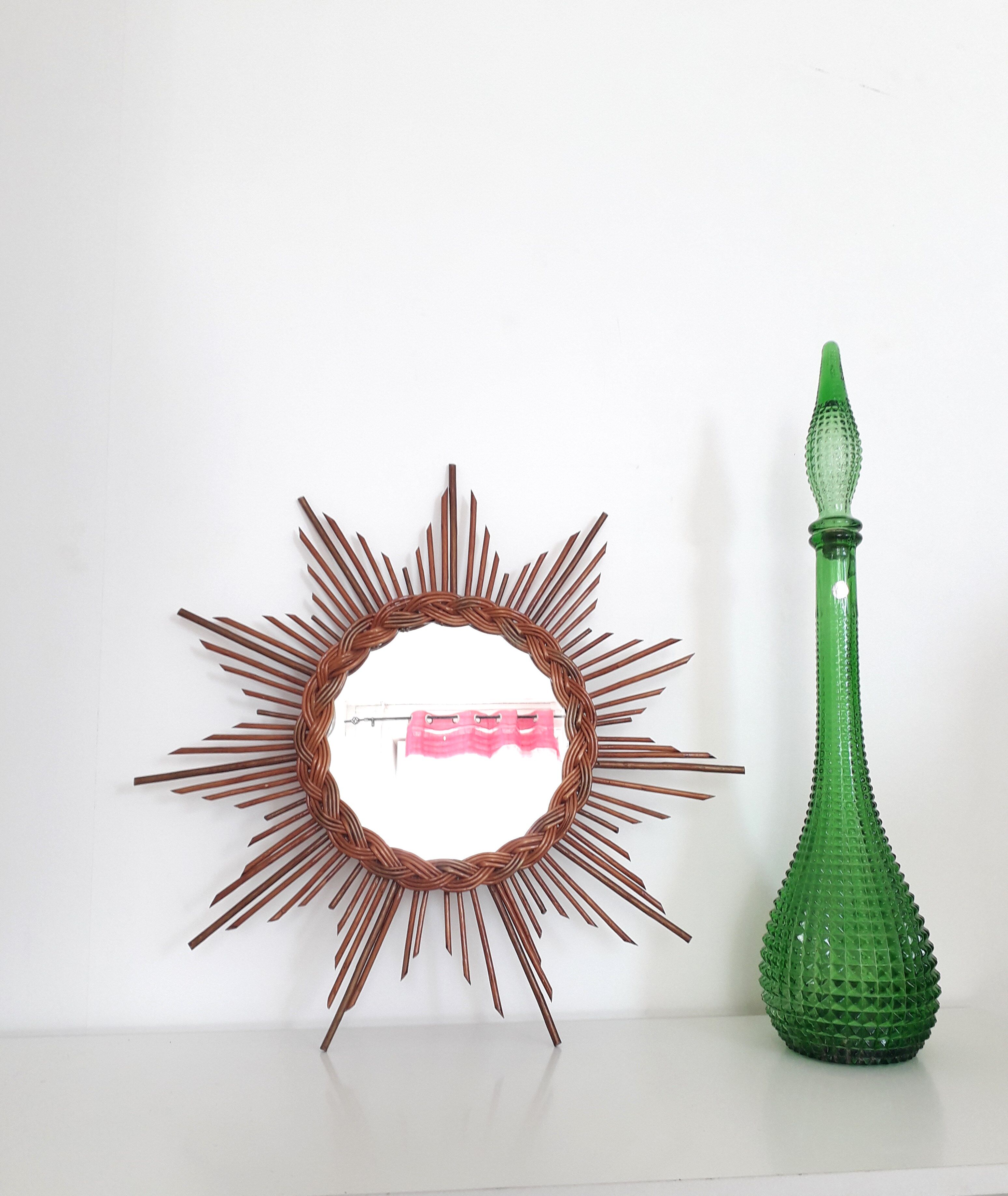 Vintage sun mirror - rattan / wicker - 1970