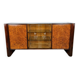 Art Decò sideboard with glass top and sliding glass