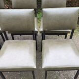 Vintage chairs guariche stone in Skaï green bottle and base in metal square tube.