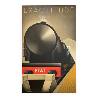 Original Chemin de Fer Exactitude poster by Fix-Masseau in 1979 - On linen