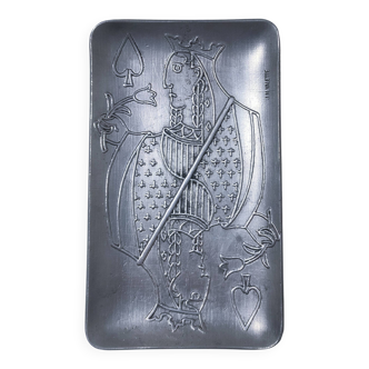 Lady of Spades pocket tray by JM Valette, signed, metal, 1960s.