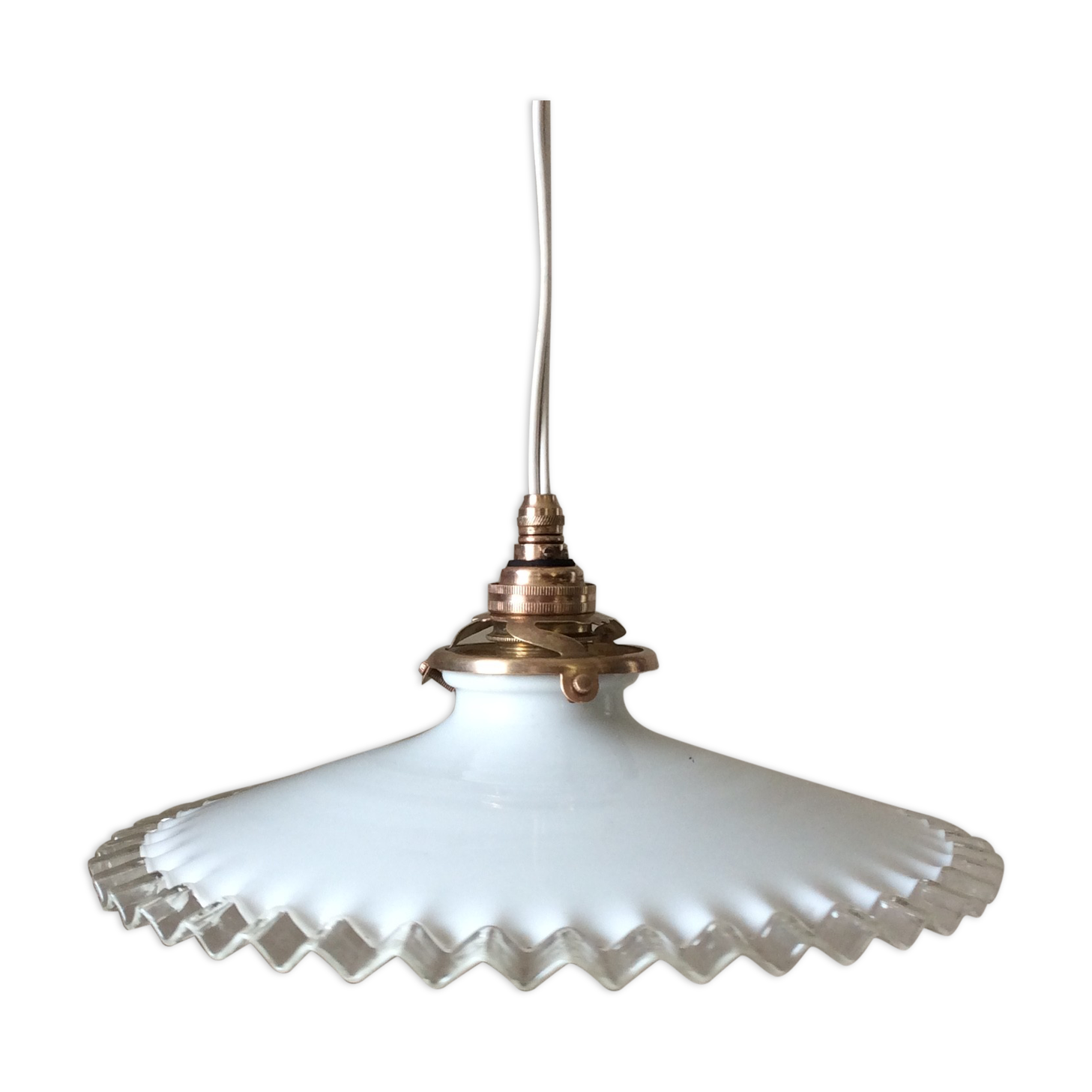 Old hanging lamp in dented opaline