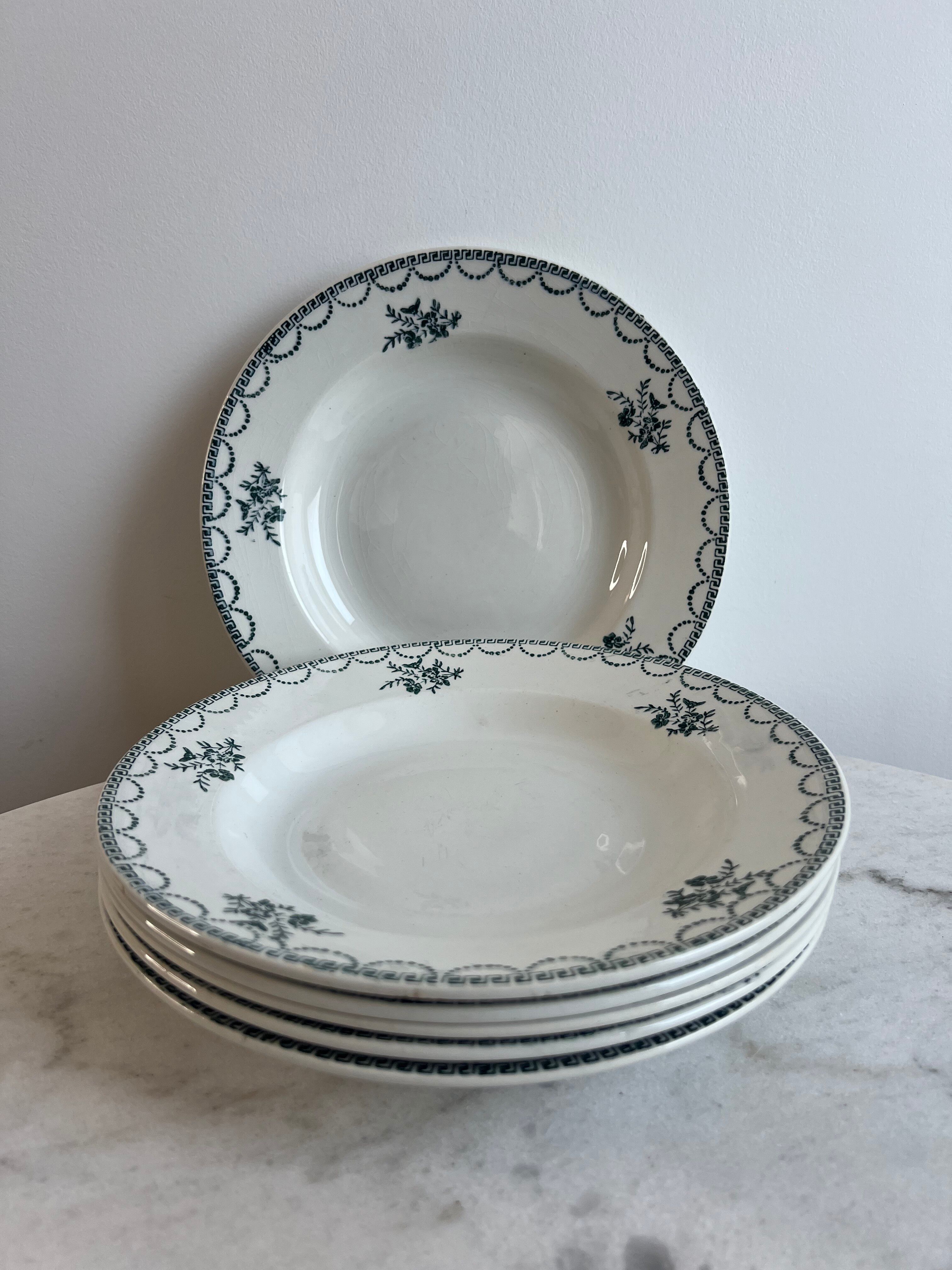 Set of 6 antique deep plates — Céranord pottery, model