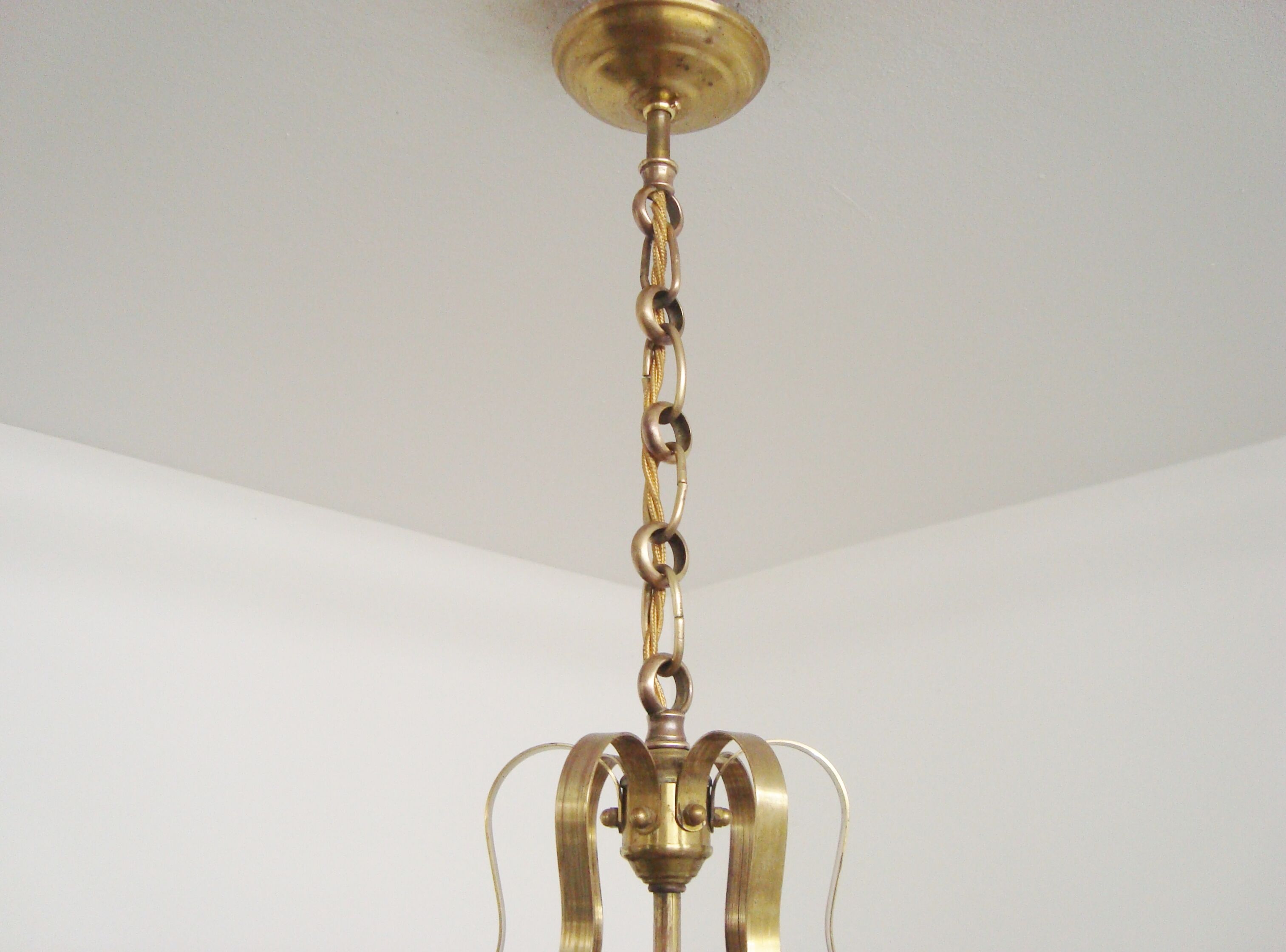 Vintage round brass chandelier Vestibule pendant lamp from the fifties