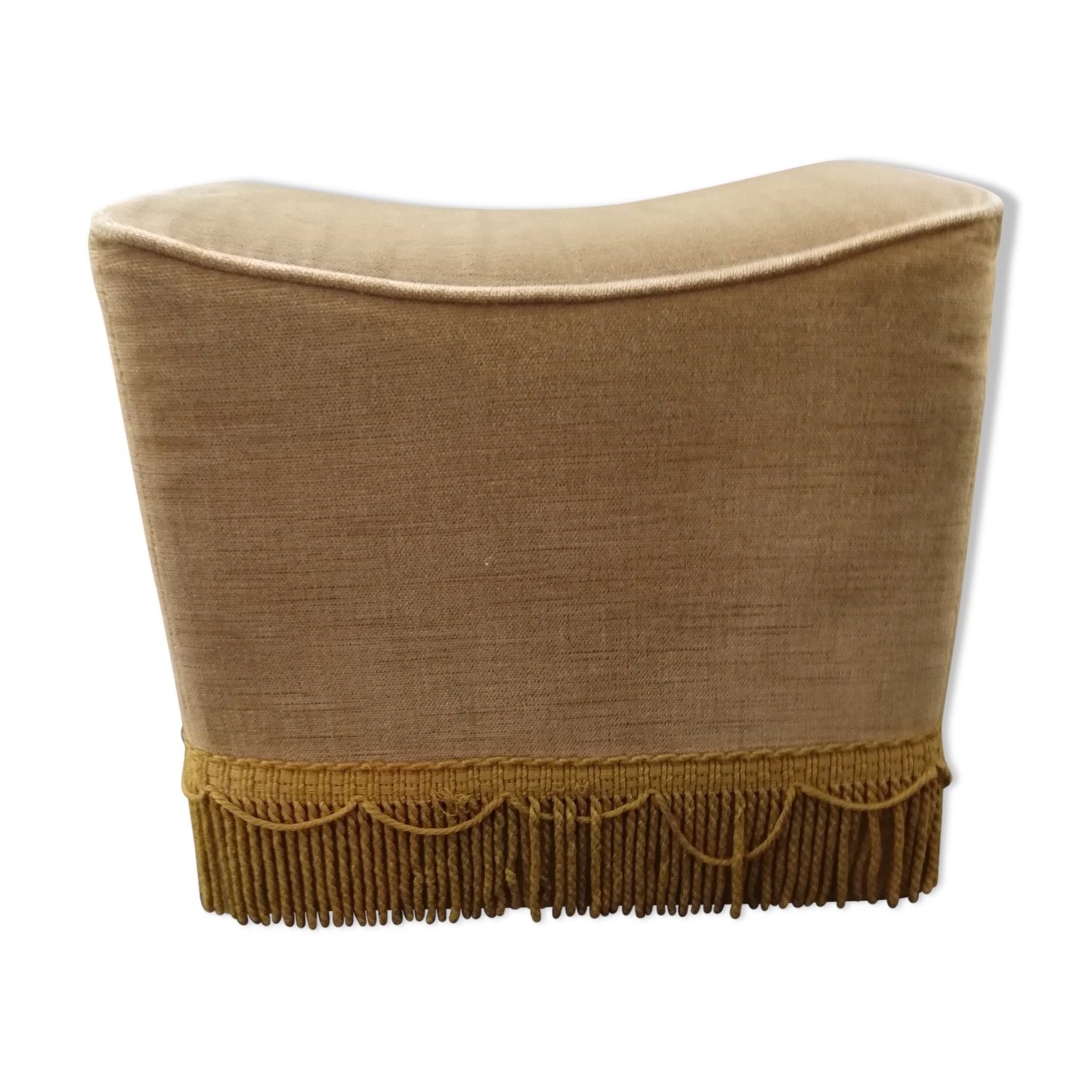 Pouf à franges en velours jaune 1960