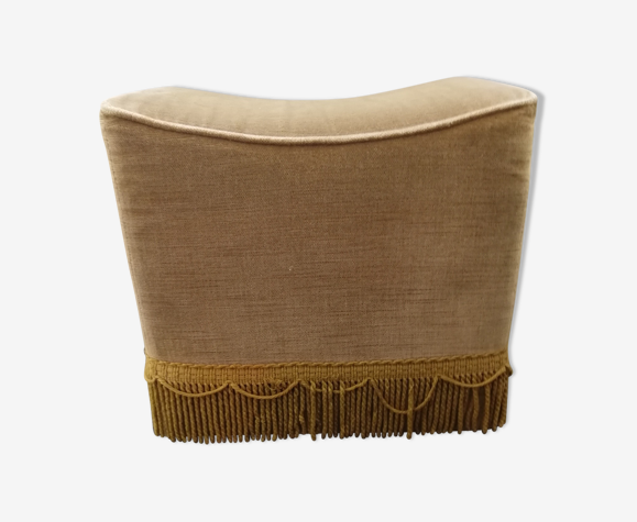Pouf à franges en velours jaune 1960