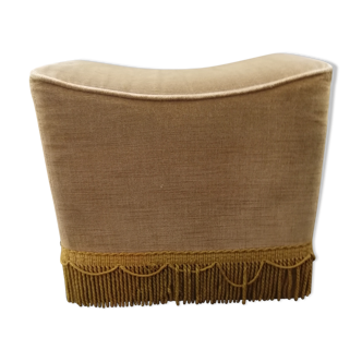 Pouf à franges en velours jaune 1960