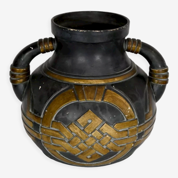 Terracotta vase anthracite and golden 1900