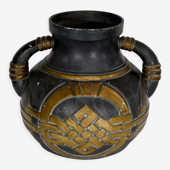Vase en terre cuite anthracite et doré 1900
