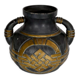 Terracotta vase anthracite and golden 1900