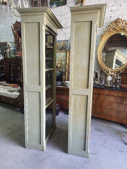 Magnificent pair of green painted fir bookcase display cabinet early 20th century