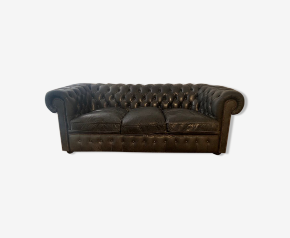 Chesterfield leather sofa black Fleming and Howland model William Blake |  Selency