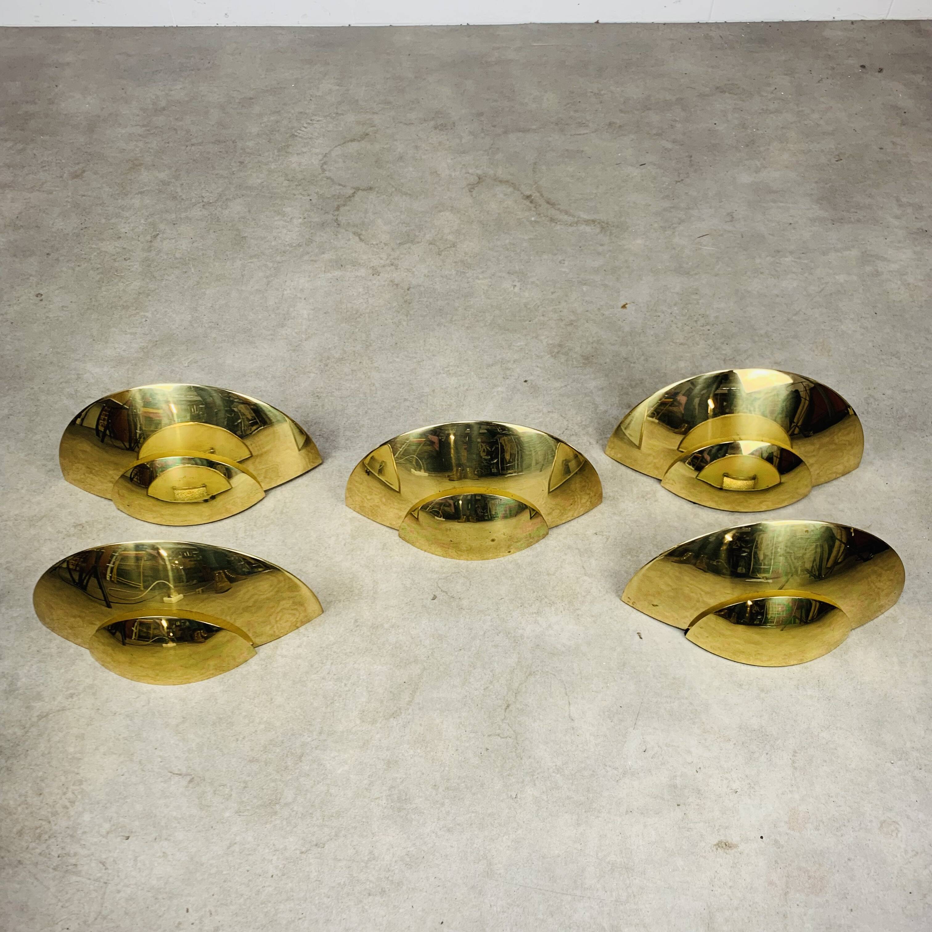 5 half moon brass wall lights Hollywood Regency style by Egoluce