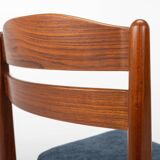 Set of 4 vintage dining chairs in teak and blue fabric