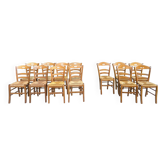 12 chaises en bois massif et paille