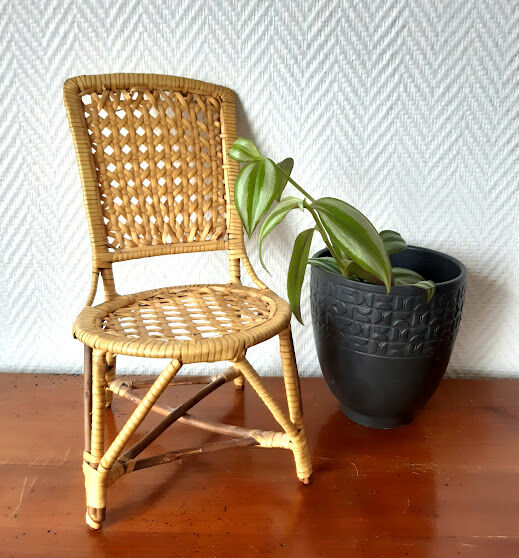 Vintage rattan doll chair