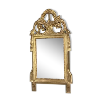 Miroir en bois sculpté doré Louis XVI fin XVIIIème siècle 42x82cm