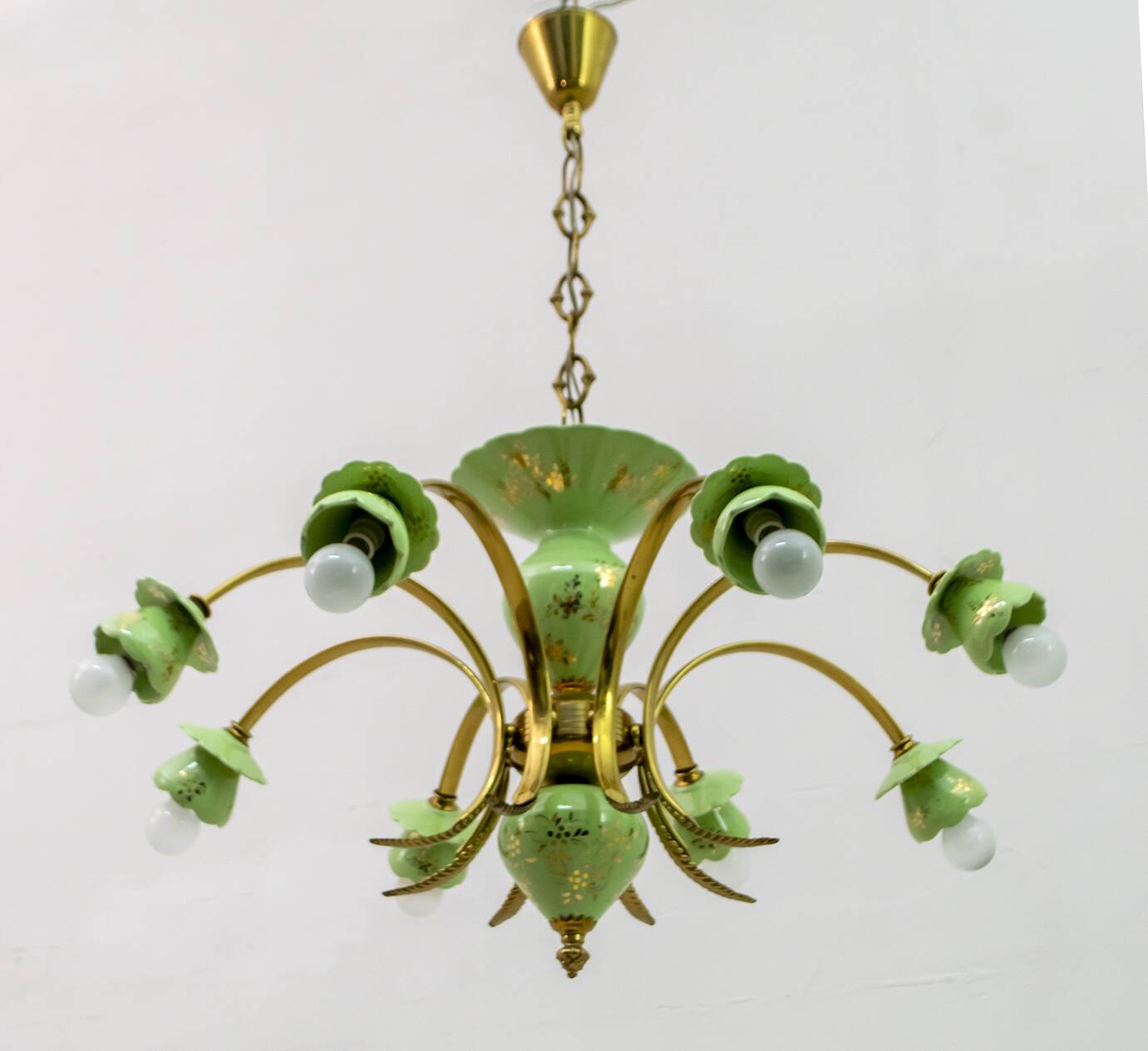 Neoclassical Style 8-Iight Italian Porcelain and Brass Chandelier, 1960s