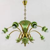 Neoclassical Style 8-Iight Italian Porcelain and Brass Chandelier, 1960s