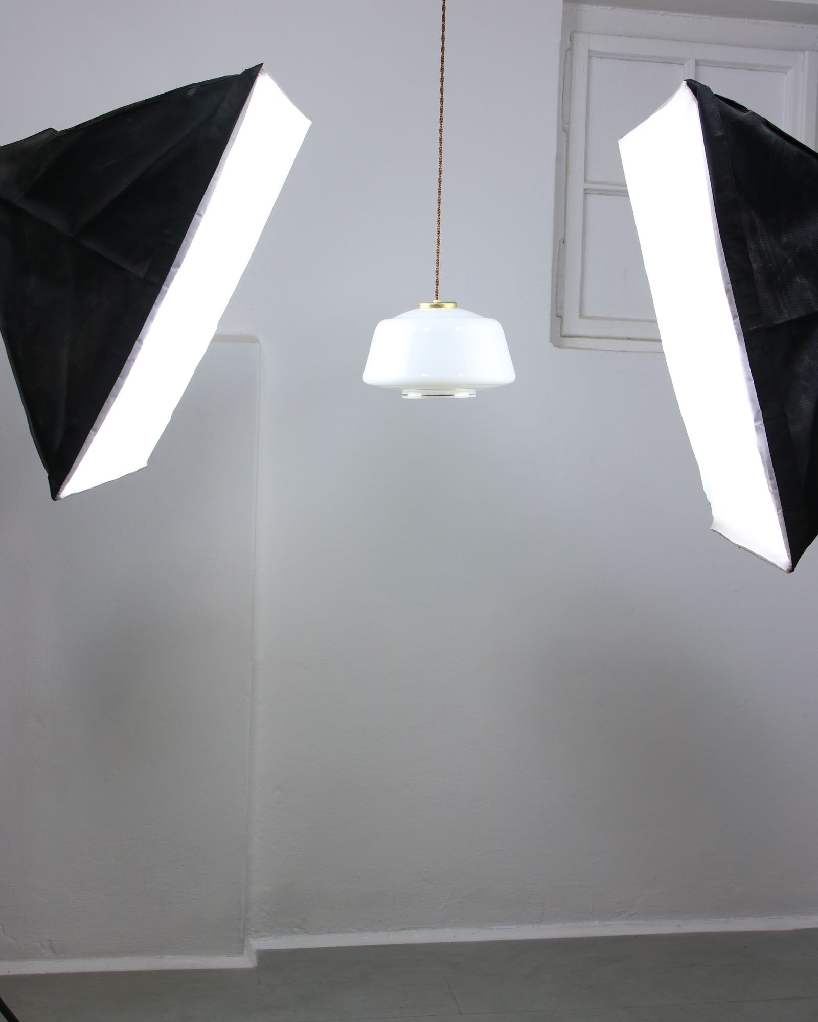 Mid-century Glass & Brass Pendant Lamp