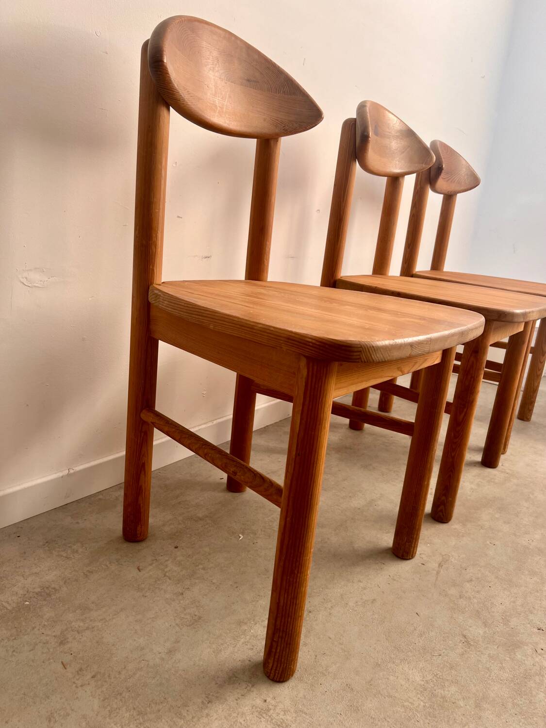 Lot de 6 chaises en pin massif design scandinave Reiner Daumiller vintage années 70