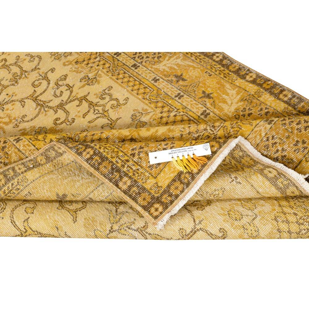 Yellow Overdyed Vintage Turkish Area Rug. Hand-Knotted Wool Carpet for Modern Interiors