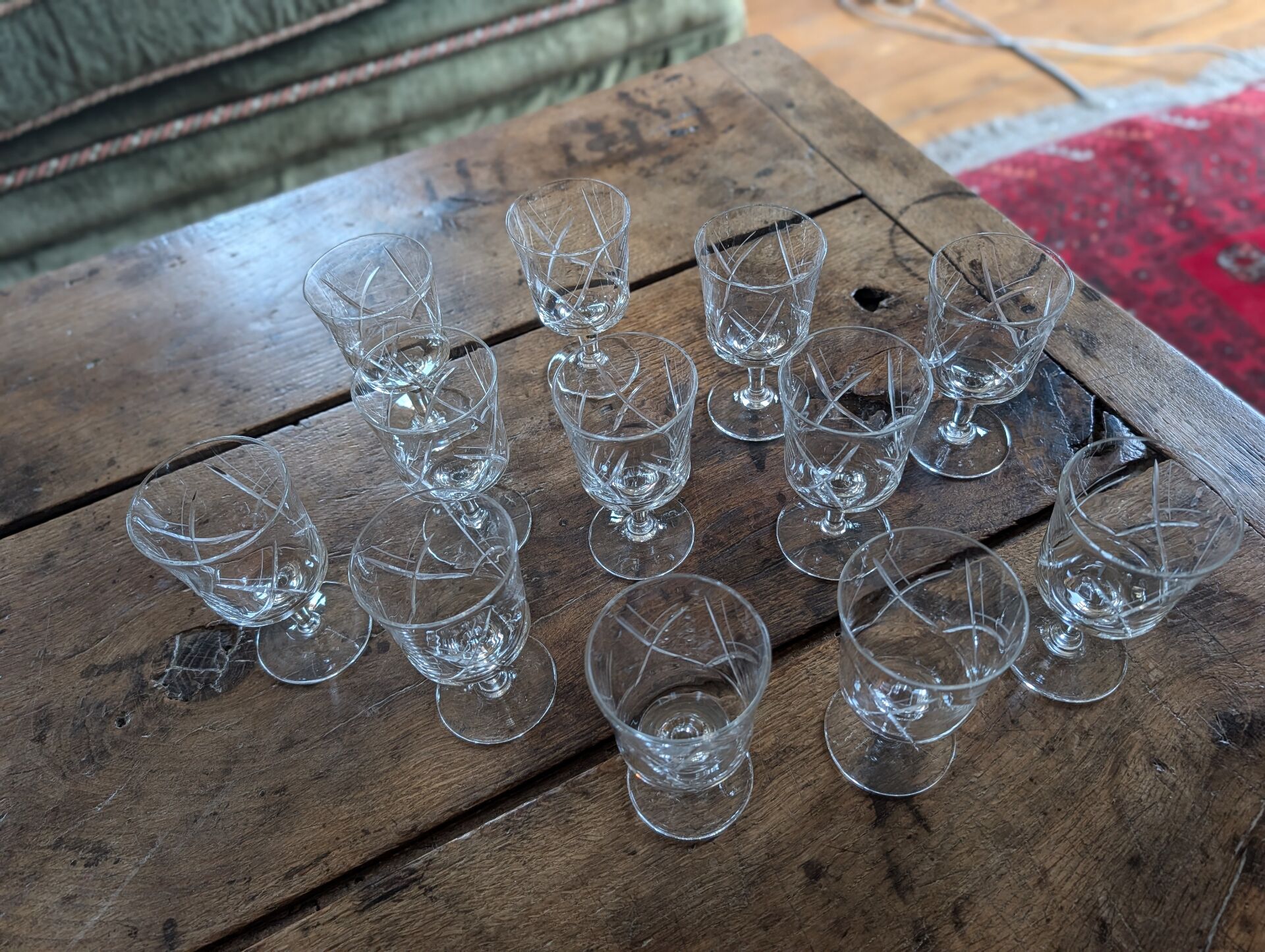 12 cut crystal glasses on stems – 1930s-1950s