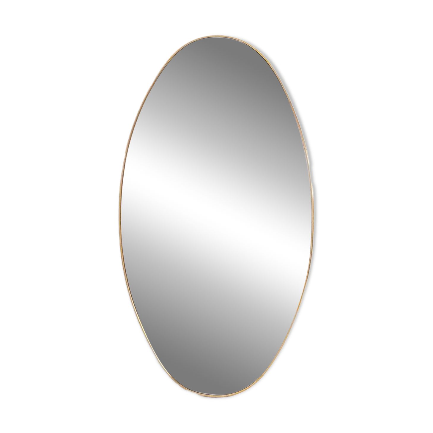 Oval shaped mirror set with a gilded brass rod. 1970s.