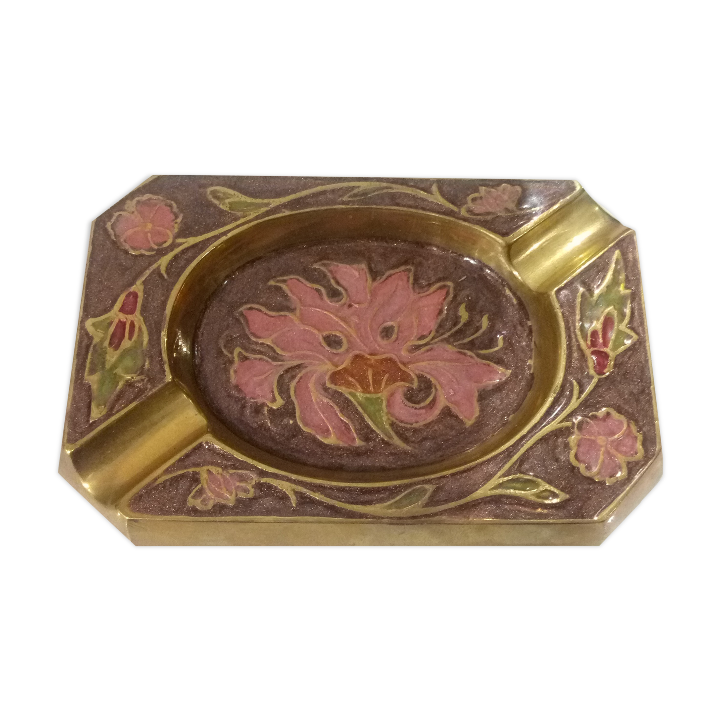 Art deco brass emailed ashtray