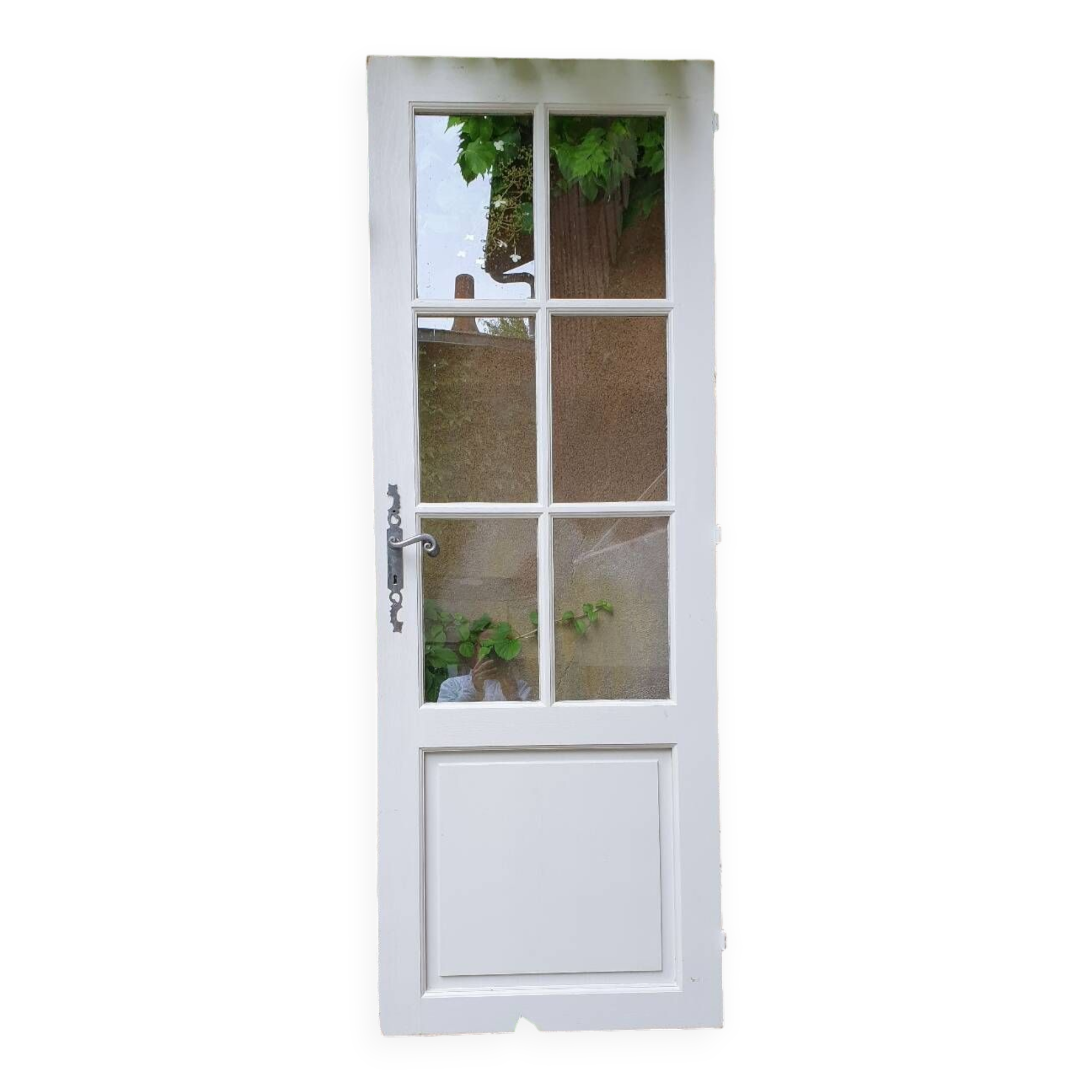 Old wooden door with small squares