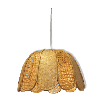 Suspension in vintage wicker rattan shape flower year 60s