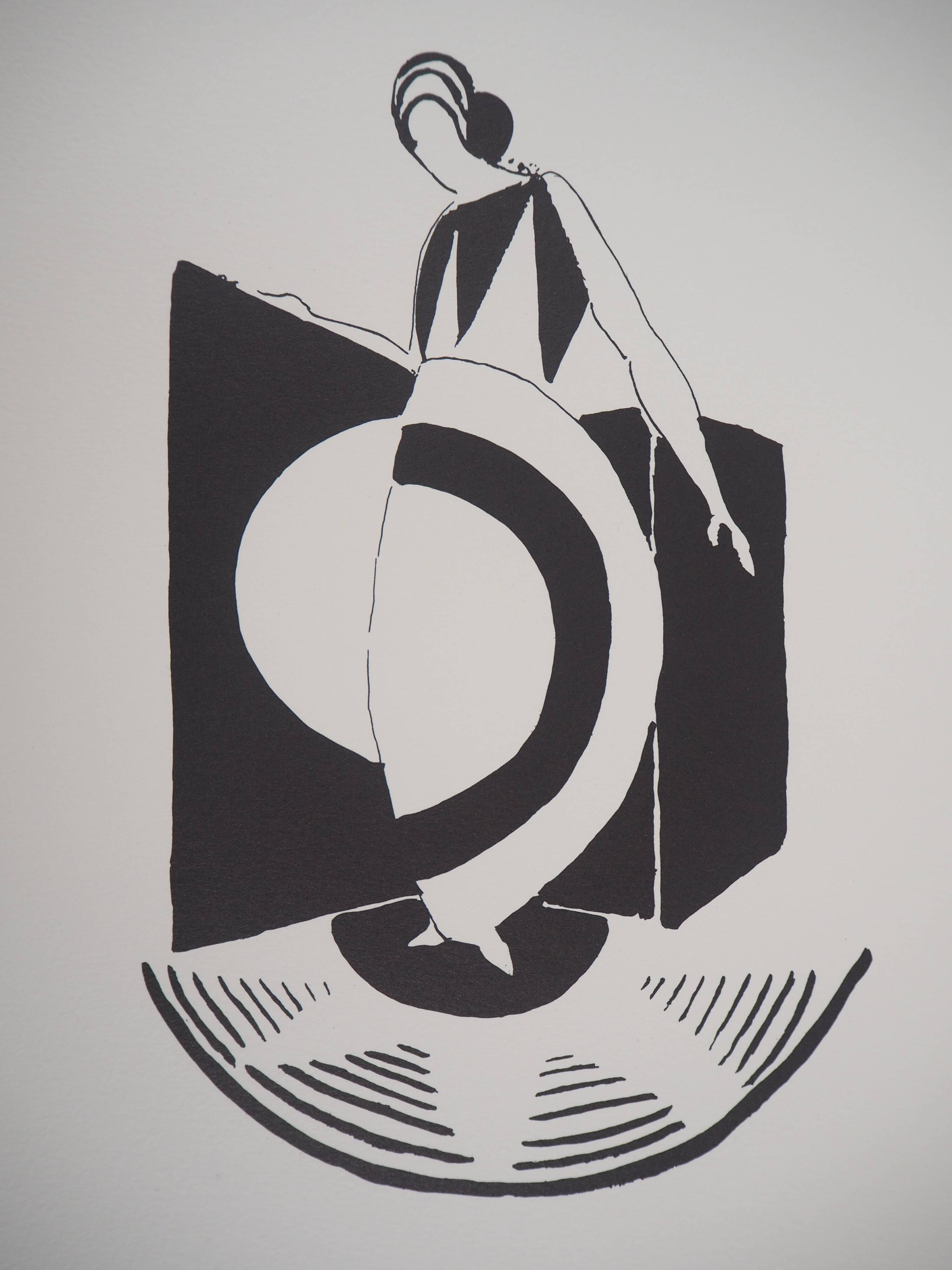 Sonia delaunay: art deco graphic dress - signed lithograph