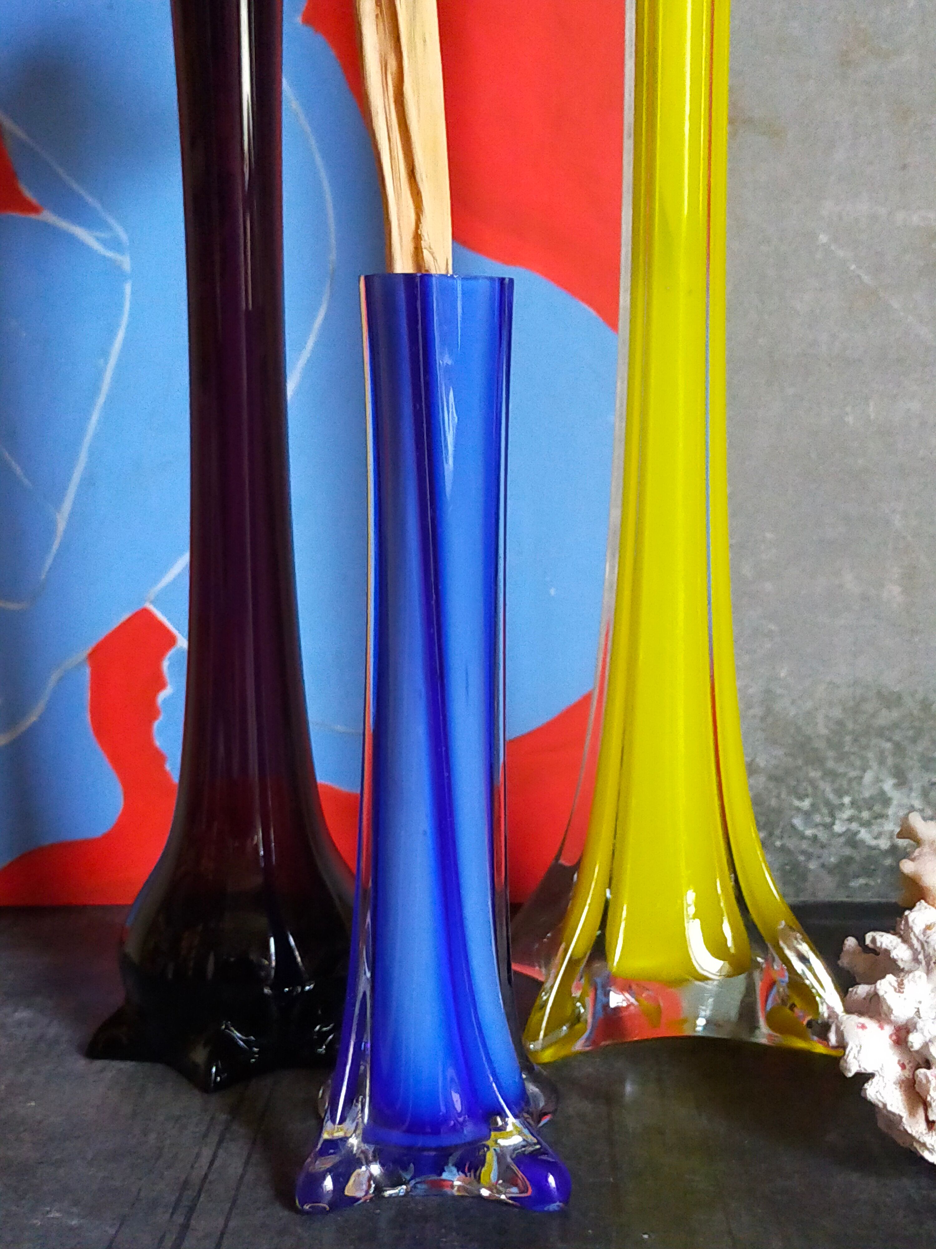 Trio of ancient stretched glass soliflores