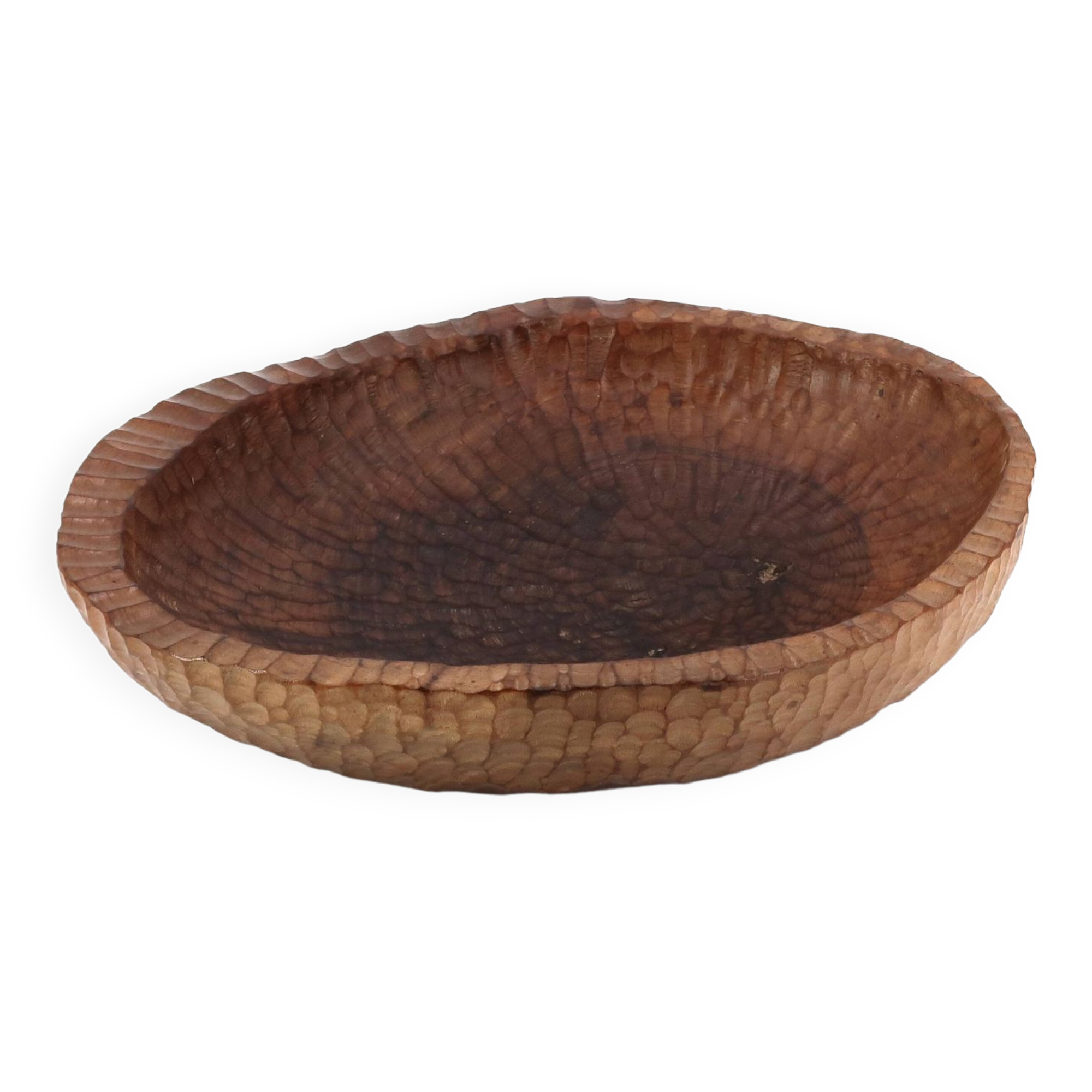 Centre de table en bois taillé à la gouge signé 1974