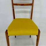 Set of Six Italian Art Deco Walnut Chairs with Colorful Velvet Seats, 1950s