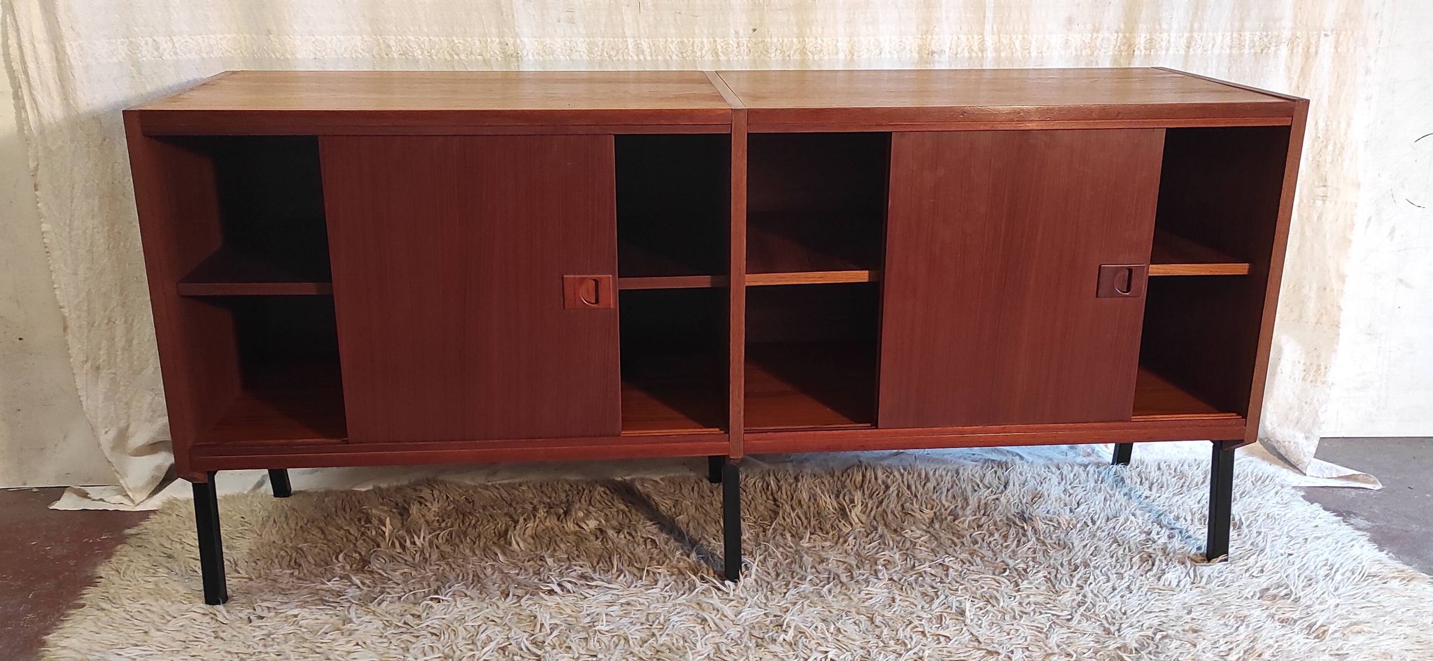 Modernist enfilade in teak by René-Jean Caillette for Charron - mid 20th century.