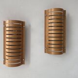 Pair of vintage wall lights, thermoformed wood, Sweden 1980s