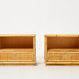 Pair of Italian bedside tables Dal Vera bamboo rattan brass 1970