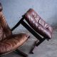 Siesta armchair by Ingmar Relling with ottoman — bentwood dark brown frame, cognac leather