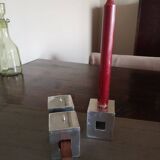 Set of three design candlesticks in brushed steel - Vintage Habitat - 1970s/1980s