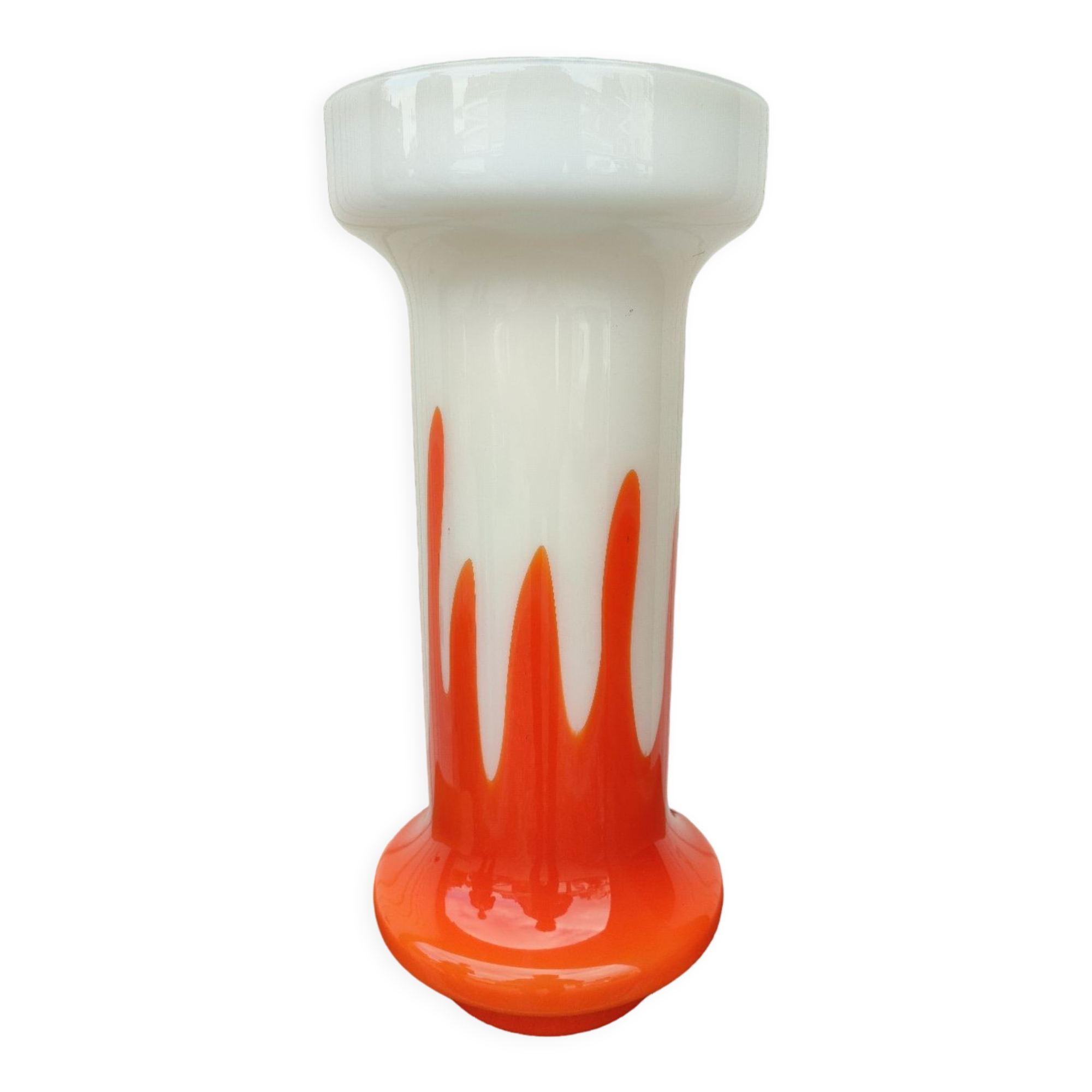 Vase opaline verre orange et blanc vintage