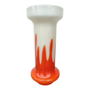 Vase opaline verre orange - blanc