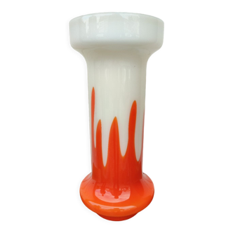 Vintage orange and white glass opaline vase