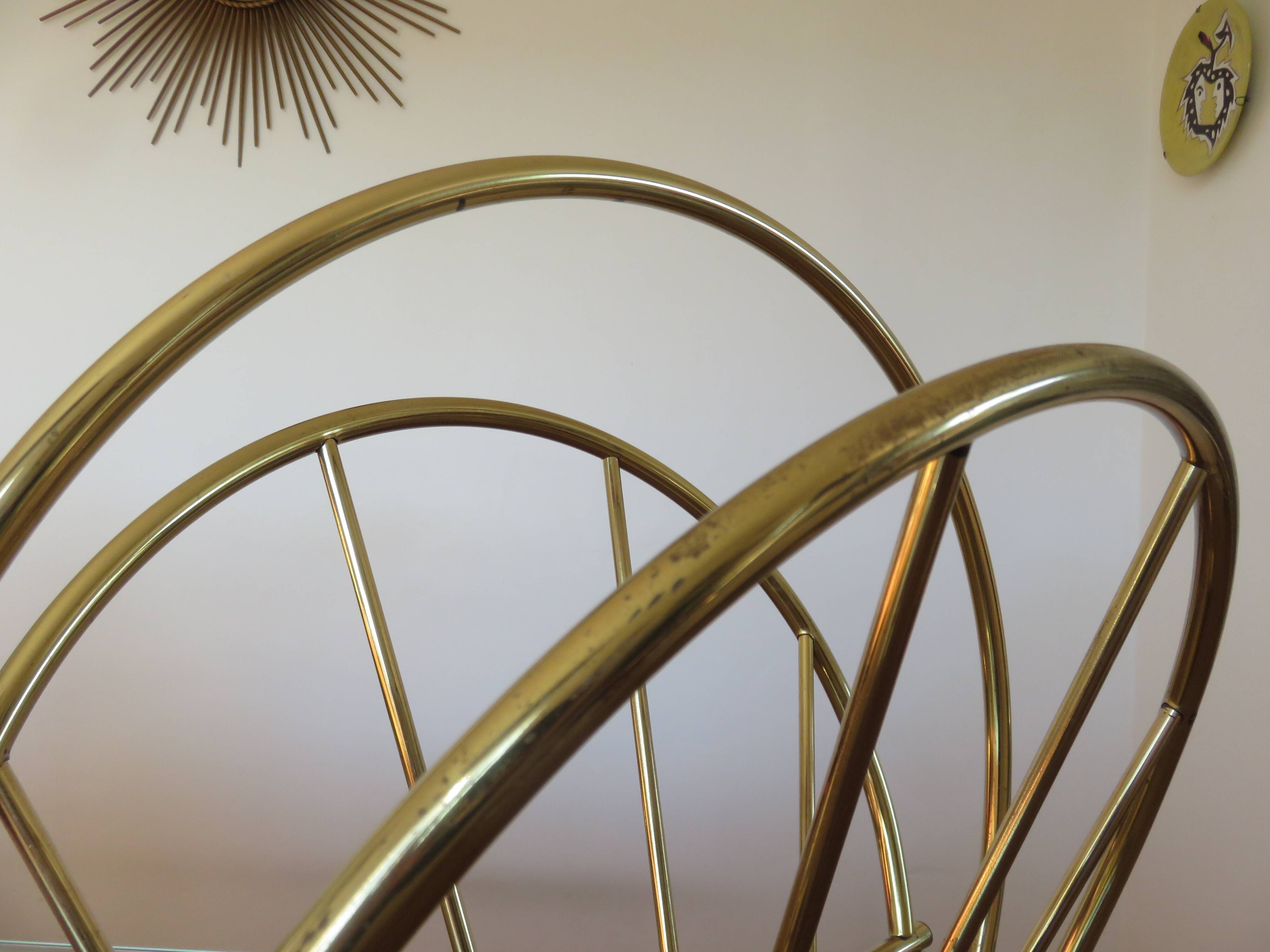 Golden brass magazine rack, Italy, 1950