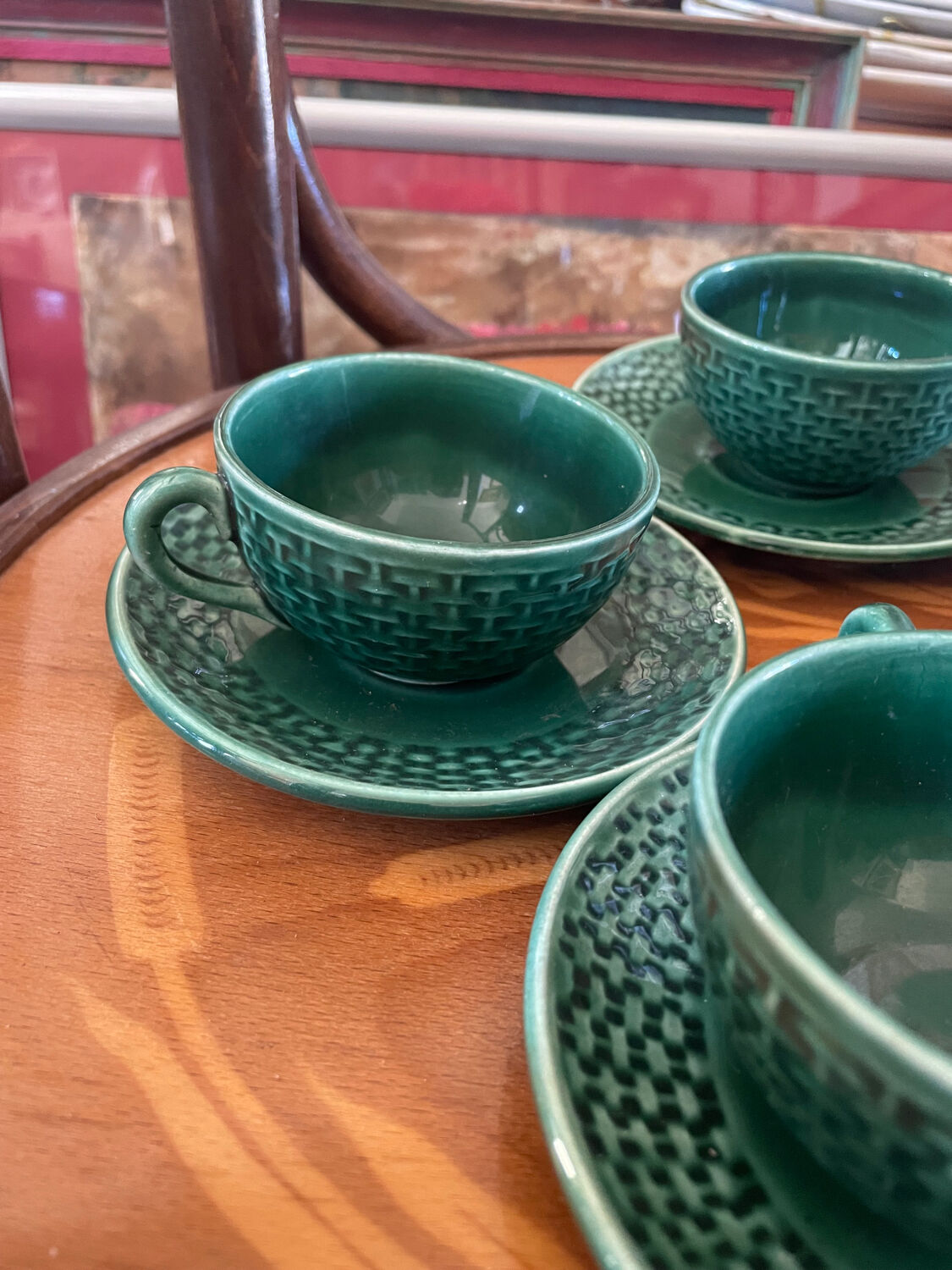 Lot 4 tasses et assiettes à café vertes céramique