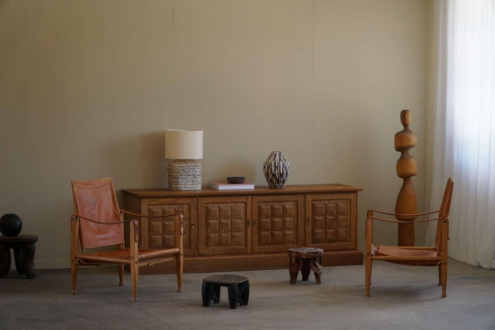 Pair of Safari chairs by Kaare Klint in ash and leather, Rud. Rasmussen, 1960.